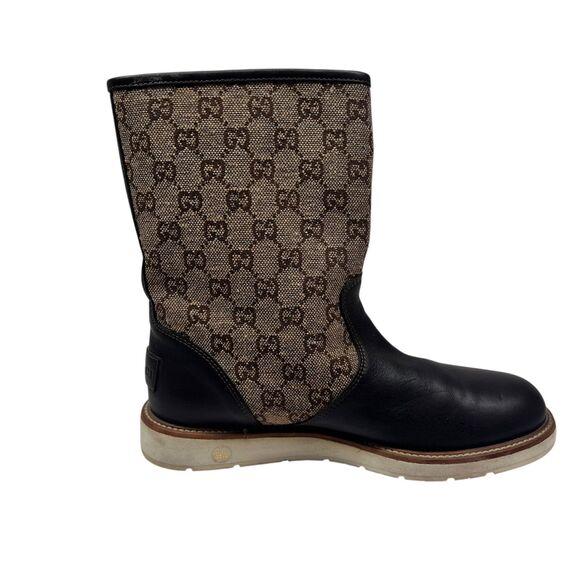 Gucci Brown Leather Signature GG Canvas Quercy Mid Calf Boots Size EUR 39.5 - Picture 13 of 14